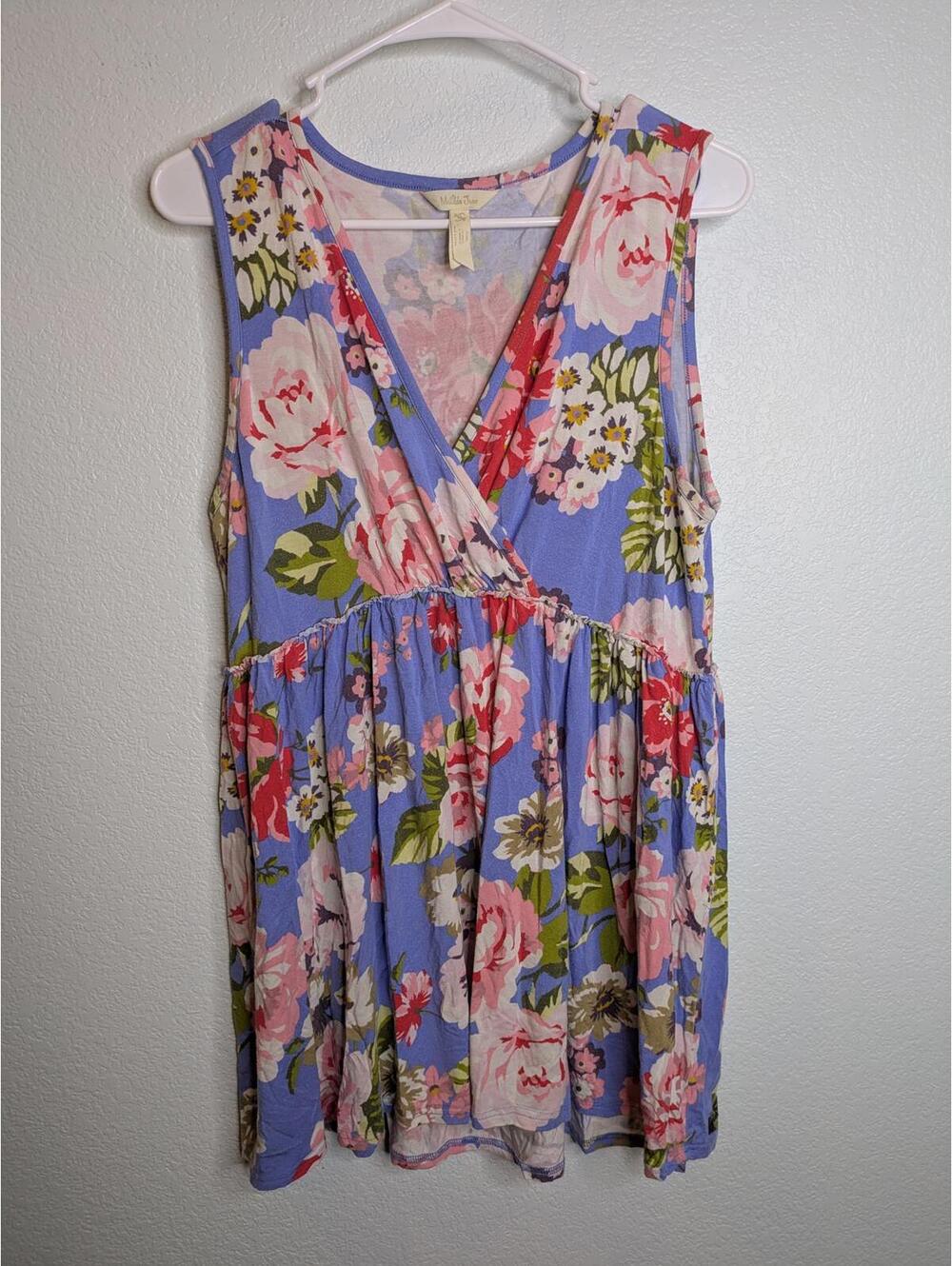 Matilda Jane Women's Dress Large Purple Floral V-Neck Sleeveless Soft Modal